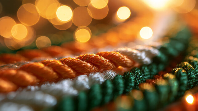 Indian Tricolor Braided Threads with Festive Bokeh Lights