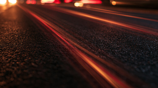 Night Traffic Light Trails on Asphalt Road at Speed