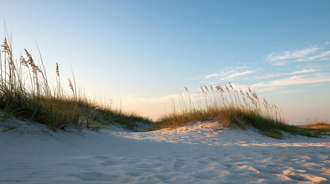 Sand Dunes with Sea Oats on Beach at Sunset