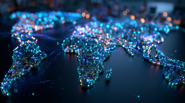 Glowing Circuit Board World Map Illustrating Global Connectivity