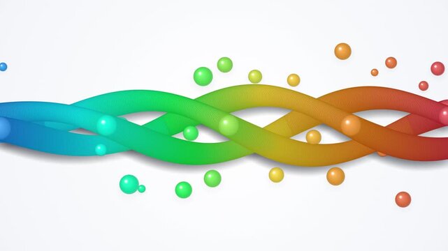 Abstract colorful helix wave strand with floating gradient orbs motion graphic animation.