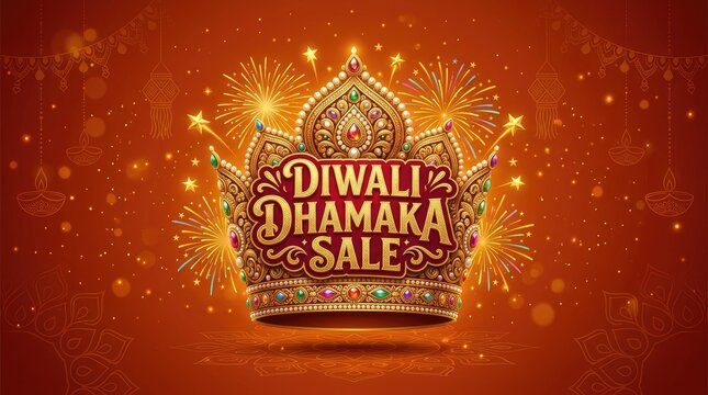 Diwali festival sale announcement with illuminated golden text and decorative patterns ornate design golden glow text art golden letters cultural event light effect