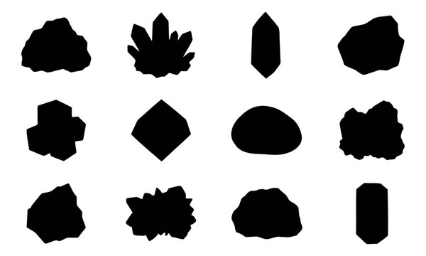 Set of black crystal and gemstone silhouettes