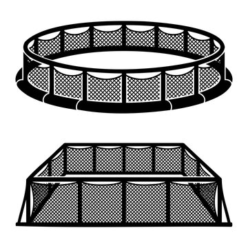 Round and square fish farming cages icon set