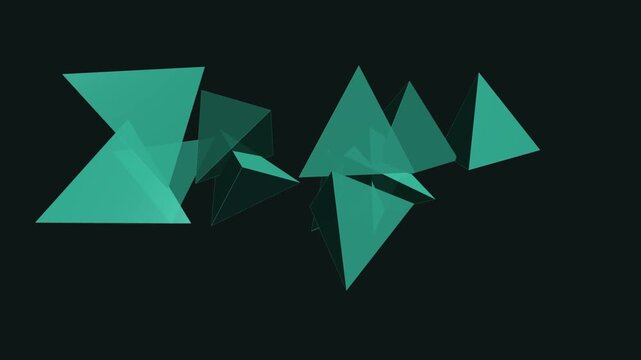 Abstract Teal Transparent Triangle Shapes Motion on Dark Background, Modern Geometric 4K Animation for Technology Design