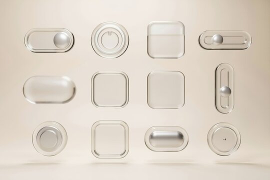 Set of 3d glass ui elements and buttons for digital interface