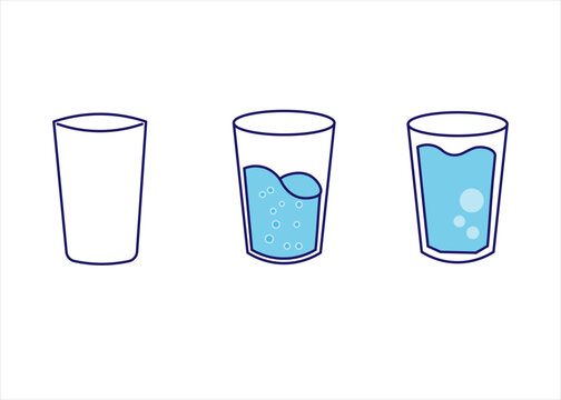 water level glass icon set -empty, half full and full drinking glass vector