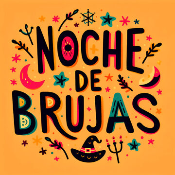 Texto de Noche de Brujas en estilo colorido ilustrado