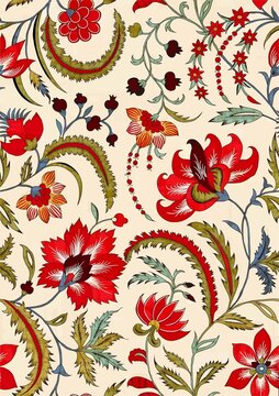 Vintage red floral seamless pattern textile background illustration
