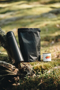 Camping coffee kit with drip bag, thermos and cup