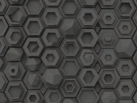 Dark gray 3d hexagonal geometric pattern texture background on transparent background