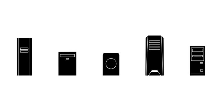 Desktop computer tower case for pc hardware and workstation systems showing various form factors and tower chassis styles