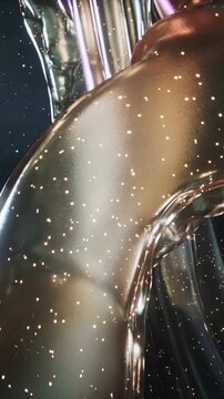 Vertical video: Entering ribbon gliding lower right across stars overlapping ribbon creating sparks