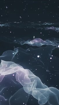 Vertical video: Moving nebula ribbons reacting to glow, drifting across deep space, showing ridge