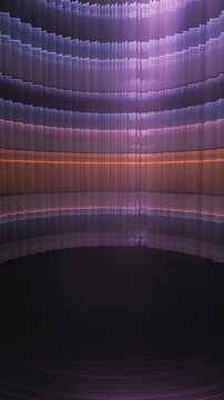 Vertical video: Cam panning tube opening, showing dark pit in gallery with LED dots and orange band