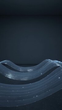 Vertical video: Entering from right, glowing ribbons sweeping dark set, forming bowl with glints