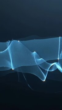 Vertical video: Undulating sheer ribbon lifting by central pulse on navy canvas forming sheer bands