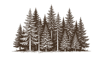 Obraz premium Modern Black and White of Dense Evergreen Forest with Tall Pine Trees Minimalist Art Style with high quality professional line art symbols for modern creative design and digital branding projects