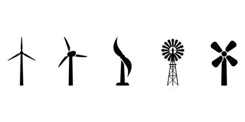 Fototapeta premium Collection of five wind turbine representing renewable energy and sustainable power generation for environmental and industrial projects