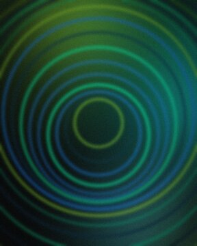 Vibrant bioluminescent spiral waves glowing in deep ocean darkness with neon green and blue hues