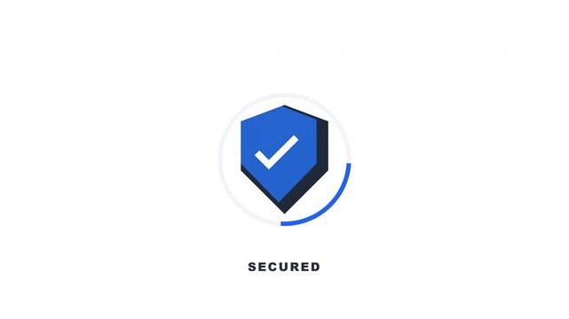 Blue shield with a white checkmark, representing security and verification.