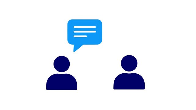 Communication icon animation concept with two people talking speech bubbles dialogue conversation social interaction messaging and modern blue design minimal vector art