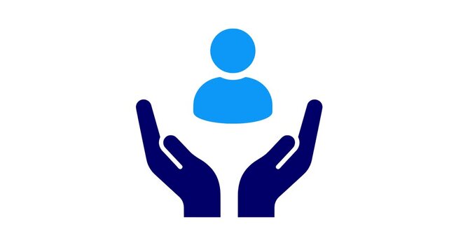 Customer care protection icon minimal flat vector design customer service support protection safety user care business people hands animation