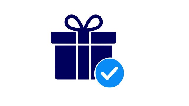 Gift box verification icon animation animated gift box bow ribbon present package check mark verified badge confirmation symbol loyalty reward