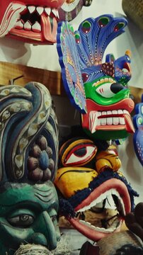 Ceylon Gini Raksha Fire Wooden Mask Sculpture. Sri Lankan Flower Bird Devil - Mal Gurulu Raksha- Mask which shows Garuda and a Serpent and is said to give Power and Fame. Fire Devil mask, Gini Raksha