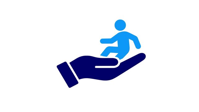 Human care protection concept flat vector illustration with supporting hand person safety assistance security service support trust wellness and community icon
