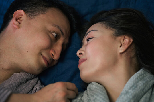 Loving young couple share an affectionate intimate moment