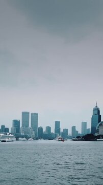 Time lapse of cruise ship passing Shanghai skyline on Huangpu River