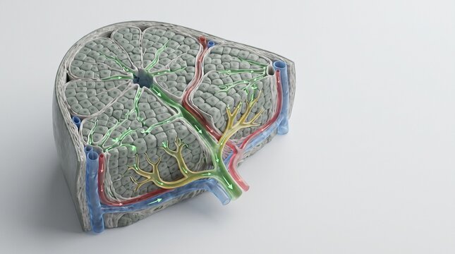 Sectioned human liver lobule anatomical model vector illustration showing central vein