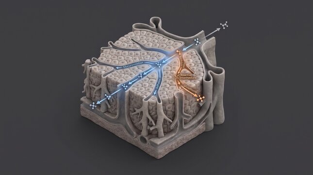 Liver lobule anatomical vector illustration showing cellular structure and blood vessel