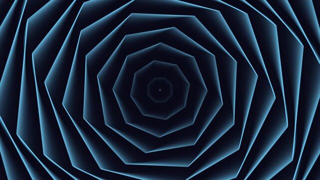 Abstract Blue Polygon Tunnel Motion Background Loop, Glowing Geometric Heptagon Vortex for Sci-Fi, Tech & Gaming Visuals