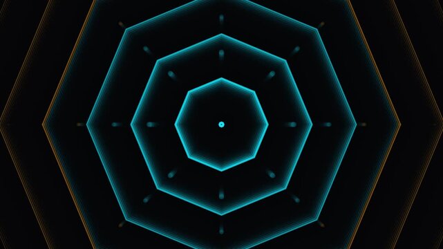 Abstract Cyan Blue Octagon Tunnel Motion Background Loop, Glowing Geometric Polygon Grid Vortex for Sci-Fi, Gaming & VJ Visuals