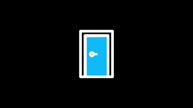Open door icon with blue interior representing entrance, access, doorway, navigation, security, transition, architecture, modern building facilities, entryway, and digital interface concepts.