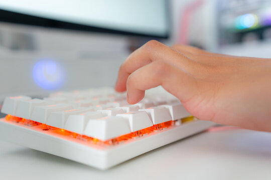 Hand use illuminated keyboard in gaming room setup