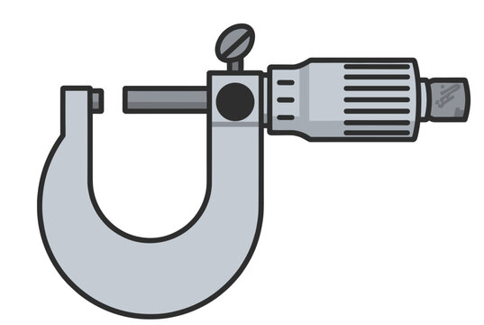 Precision micrometer caliper tool used for accurate measurement in engineering and metalworking vector illustration.