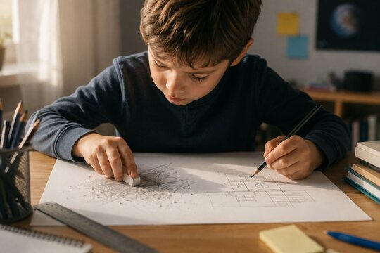Child Erasing a Failed Idea and Starting Again
