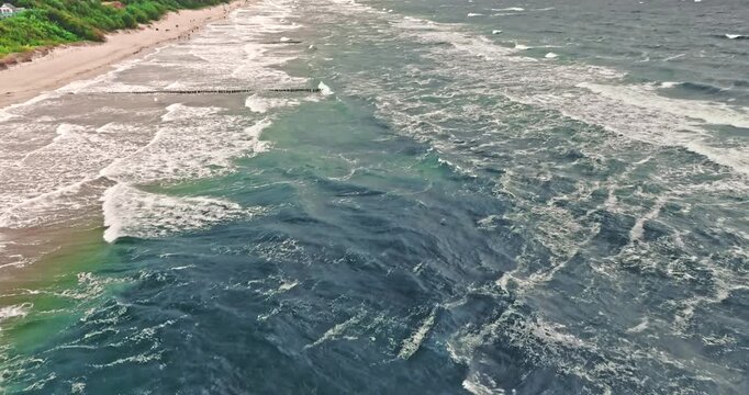 The Baltic Sea and storm waves in summer, Poland.
