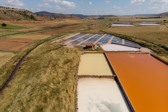 Aerial view of salt pan at Salinas de Imon, Guadalajara