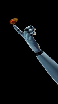 AI robot hand and butterfly encounter