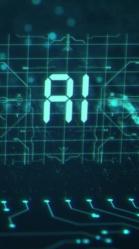 Futuristic ai chip grid digital display animation