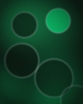 Glowing neon green and black circles on dark emerald gradient background for modern design