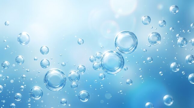 Abstract blue background with floating bubbles of various sizes
