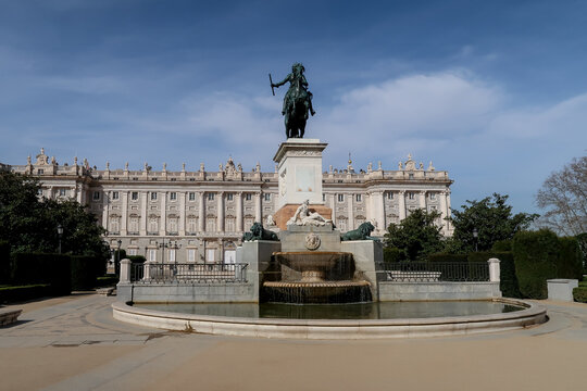 Royal Palace of Madrid with Philip IV Equestrian Statue