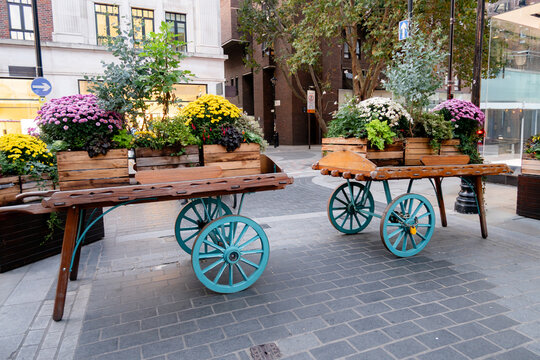 Flower carts in Covent Garden, London, United Kingdom