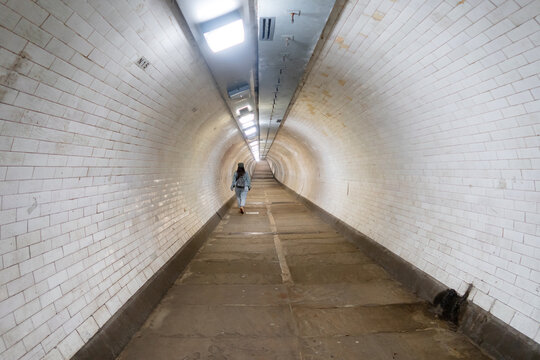 Greenwich Foot Tunnel pedestrian corridor in London, United Kingdom