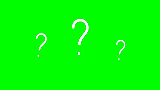 Three white question marks on a green background